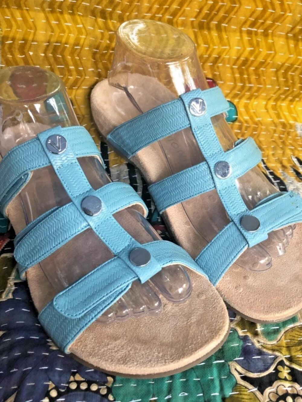 Vionic Amber Women's Slide 3-strap Sandals Aqua Turquoise Size 9 M Orthotic